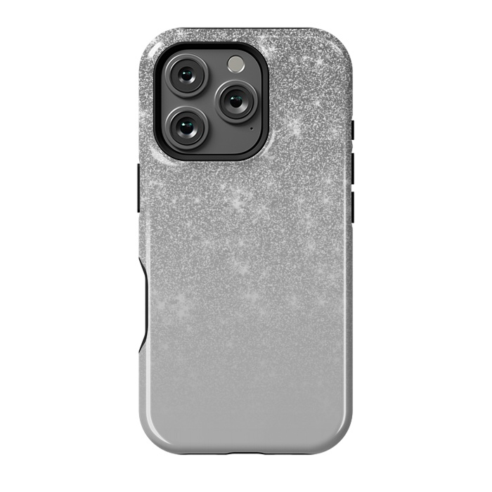 iPhone 16 Pro StrongFit Glam Silver Glitter Grey Ombre Gradient by Julie Erin Designs