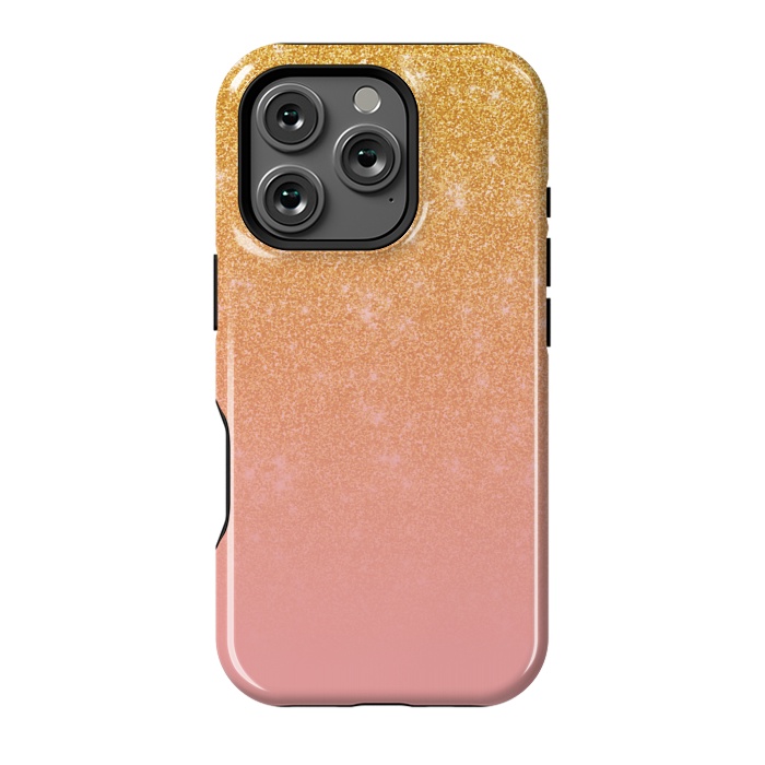 iPhone 16 Pro StrongFit Girly Gold and Pink Glitter Ombre Gradient by Julie Erin Designs