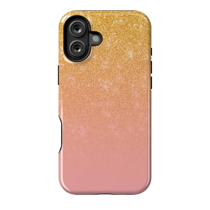 iPhone 16 Plus StrongFit Girly Gold and Pink Glitter Ombre Gradient by Julie Erin Designs