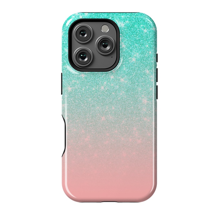 iPhone 16 Pro StrongFit Girly Pastel Blue Pink Glitter Ombre Gradient by Julie Erin Designs