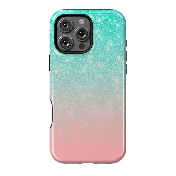 iPhone 16 Pro Max StrongFit Girly Pastel Blue Pink Glitter Ombre Gradient by Julie Erin Designs