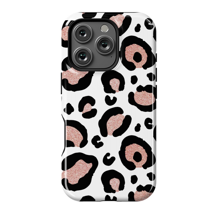 iPhone 16 Pro StrongFit Rose Gold Glitter Leopard Print by Julie Erin Designs