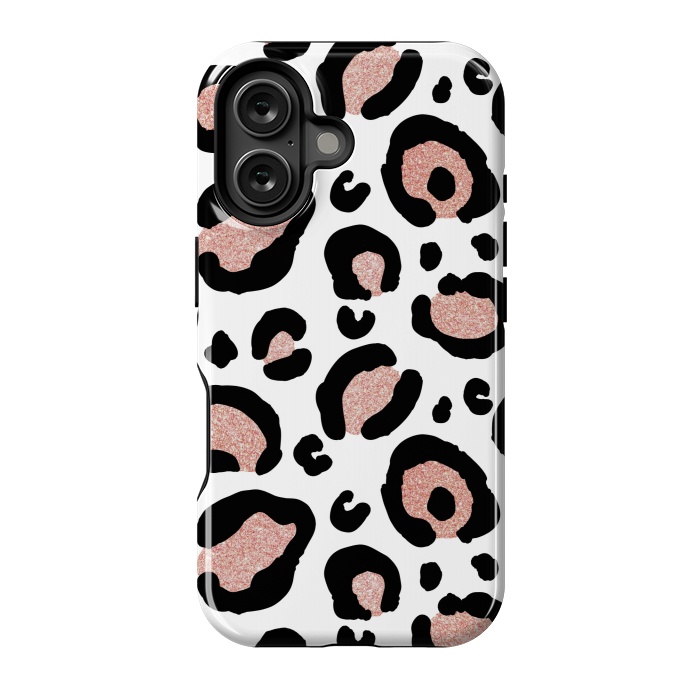 iPhone 16 StrongFit Rose Gold Glitter Leopard Print by Julie Erin Designs