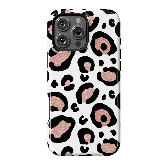 iPhone 16 Pro Max StrongFit Rose Gold Glitter Leopard Print by Julie Erin Designs