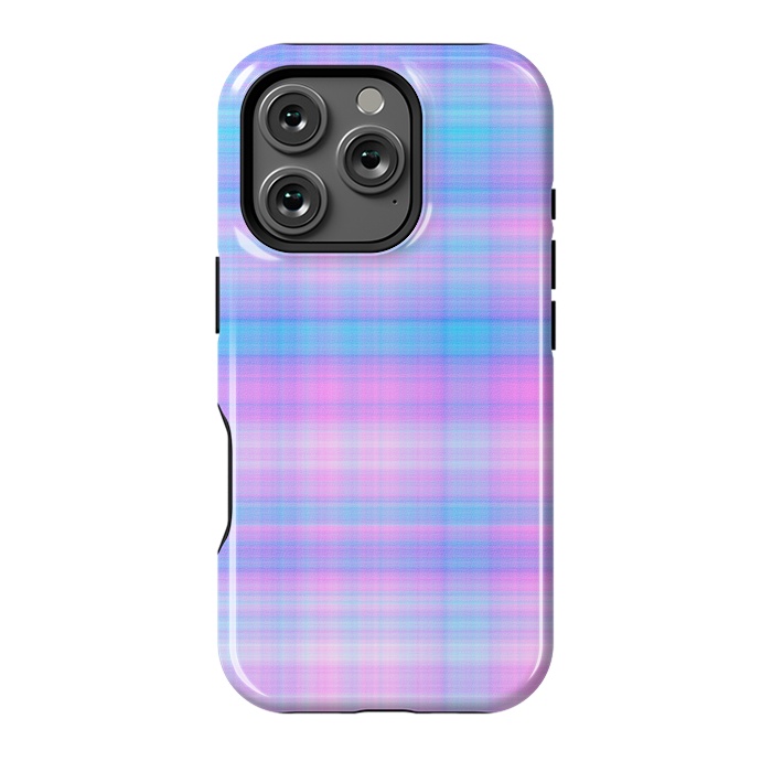 iPhone 16 Pro StrongFit Girly Pastel Plaid Blue Pink by Julie Erin Designs