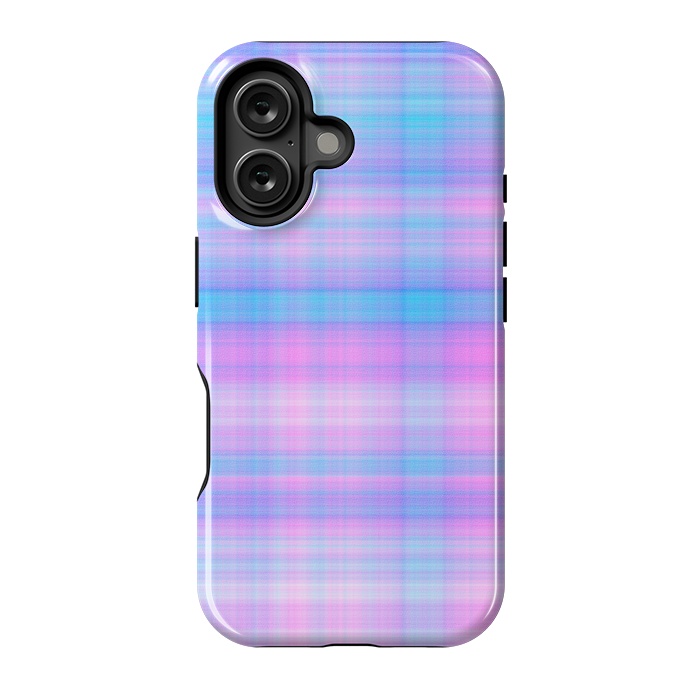 iPhone 16 StrongFit Girly Pastel Plaid Blue Pink by Julie Erin Designs