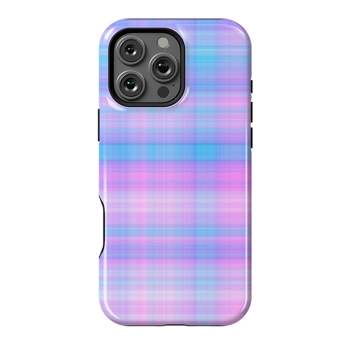 iPhone 16 Pro Max StrongFit Girly Pastel Plaid Blue Pink by Julie Erin Designs