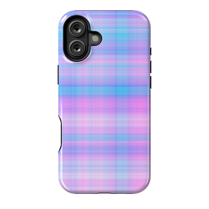 iPhone 16 Plus StrongFit Girly Pastel Plaid Blue Pink by Julie Erin Designs