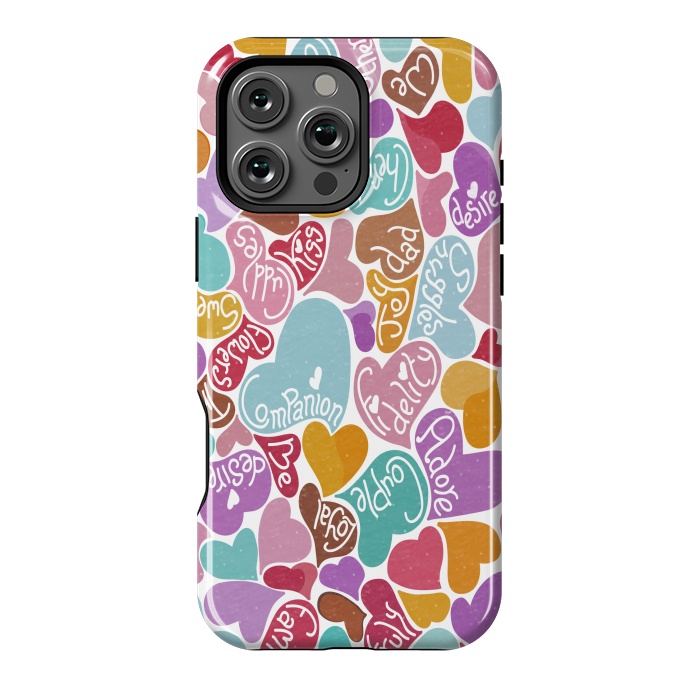 iPhone 16 Pro Max StrongFit Multicolored Love hearts with loving words by Paula Ohreen