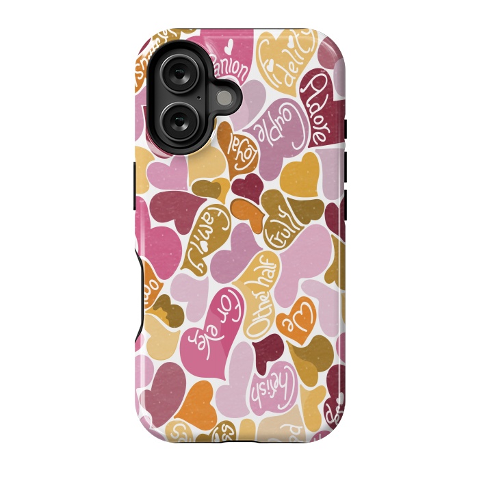 iPhone 16 StrongFit Love hearts with loving words in pink and orange by Paula Ohreen