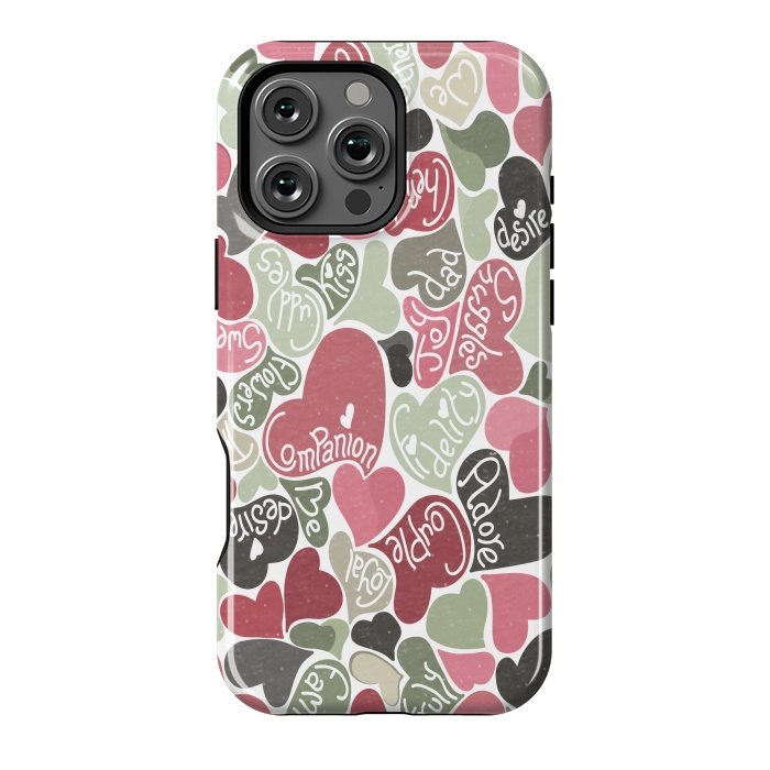 iPhone 16 Pro Max StrongFit Love hearts with loving words in pink and green by Paula Ohreen