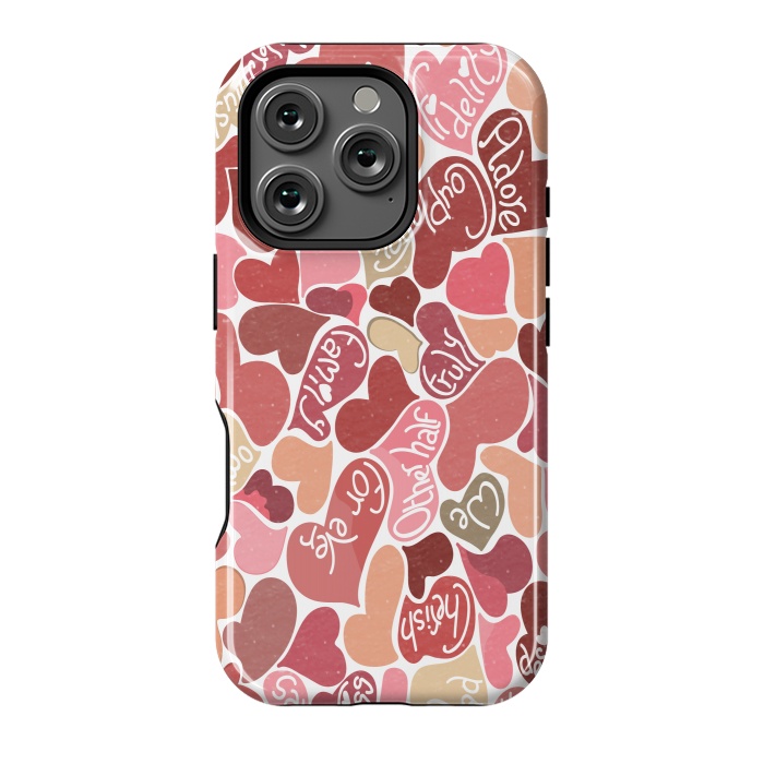 iPhone 16 Pro StrongFit Love hearts with loving words in red and beige by Paula Ohreen