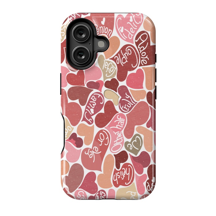 iPhone 16 StrongFit Love hearts with loving words in red and beige by Paula Ohreen