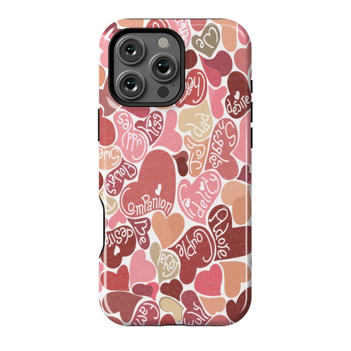 iPhone 16 Pro Max StrongFit Love hearts with loving words in red and beige by Paula Ohreen