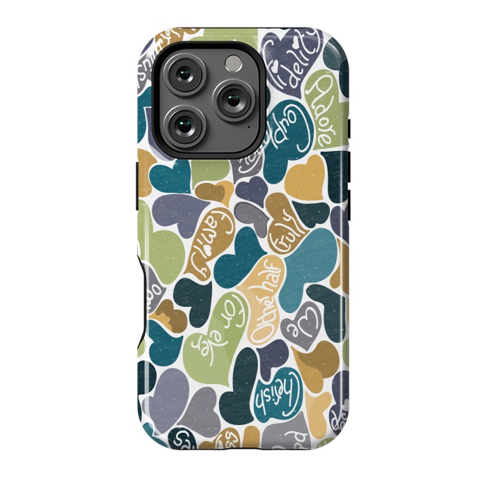 iPhone 16 Pro StrongFit Love hearts with loving words in blue and green by Paula Ohreen