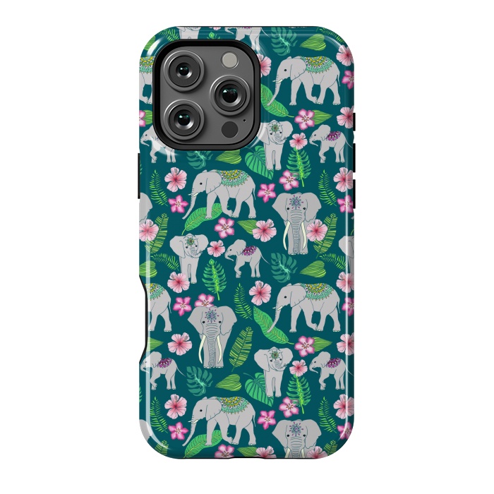 iPhone 16 Pro Max StrongFit Elephants of the Jungle on Green by Tangerine-Tane