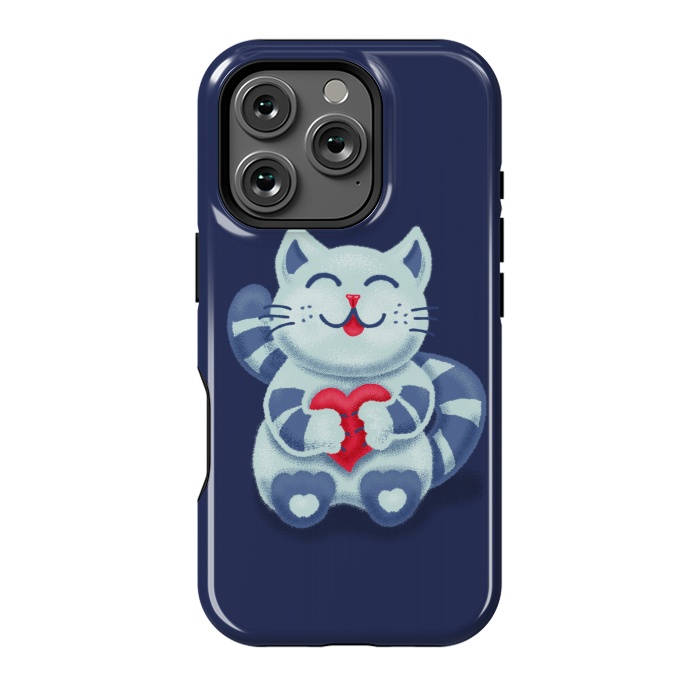 iPhone 16 Pro StrongFit Cute Blue Kitty With Heart In Love by Boriana Giormova