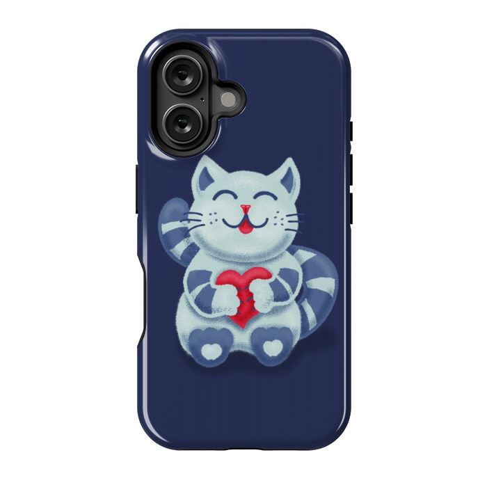 iPhone 16 StrongFit Cute Blue Kitty With Heart In Love by Boriana Giormova