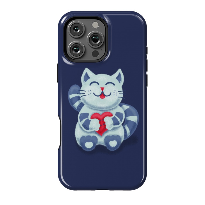 iPhone 16 Pro Max StrongFit Cute Blue Kitty With Heart In Love by Boriana Giormova