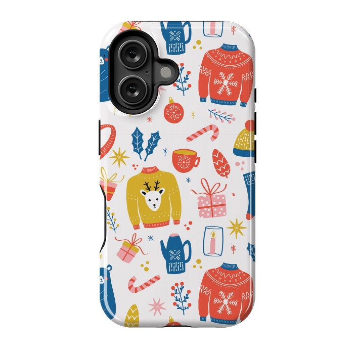 iPhone 16 StrongFit Christmas pattern, white by Jelena Obradovic