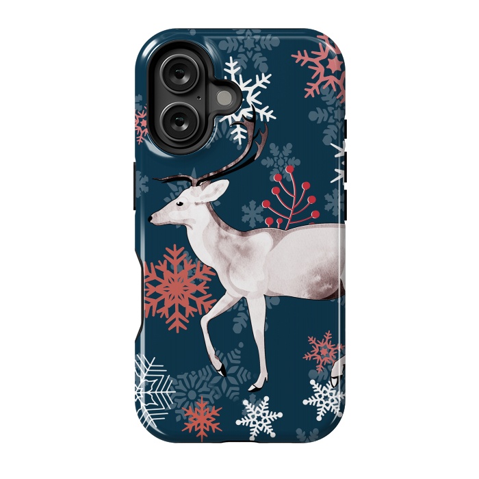 iPhone 16 StrongFit Reindeer and snowflakes winter illustration by Oana 