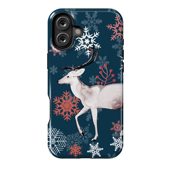 iPhone 16 Plus StrongFit Reindeer and snowflakes winter illustration by Oana 