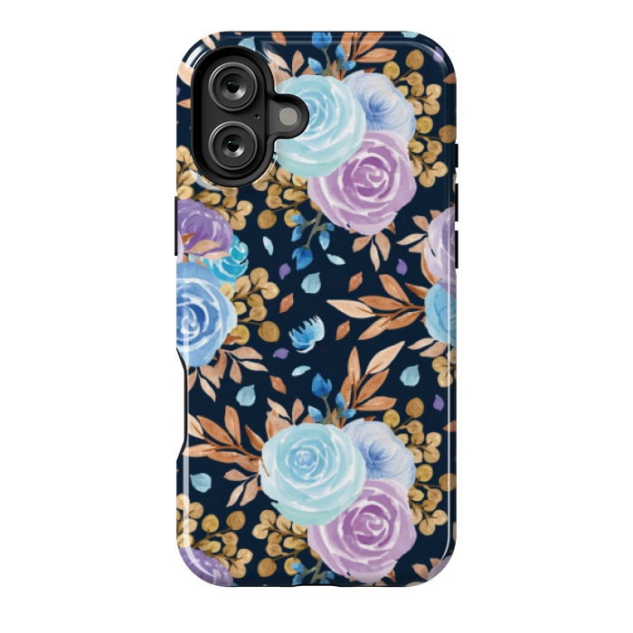 iPhone 16 Plus StrongFit blue purple floral pattern by MALLIKA