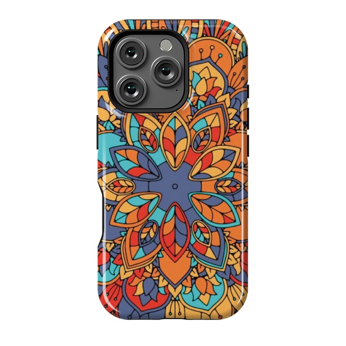 iPhone 16 Pro StrongFit BLUE ORANGE RED MANDALA ETHNIC PATTERN by MALLIKA