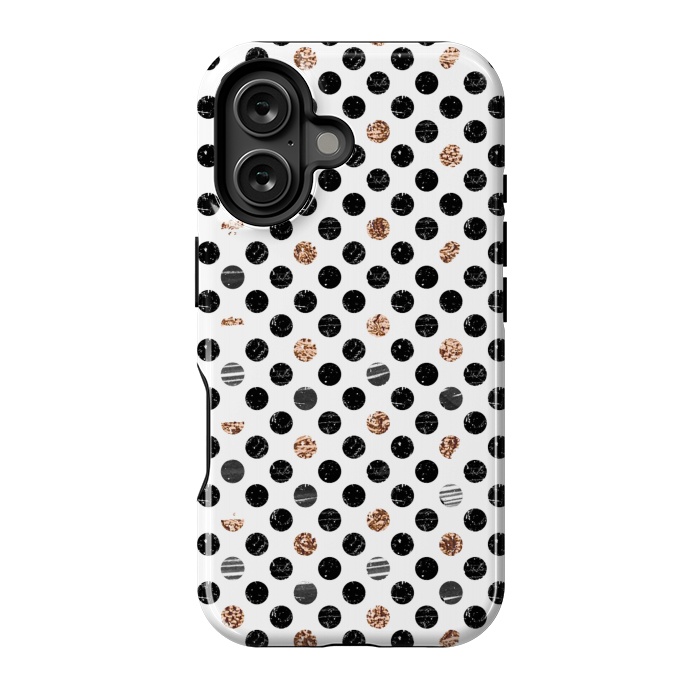 iPhone 16 StrongFit Ink and gold glitter polka dots by Oana 