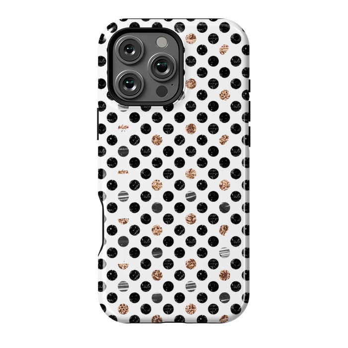 iPhone 16 Pro Max StrongFit Ink and gold glitter polka dots by Oana 