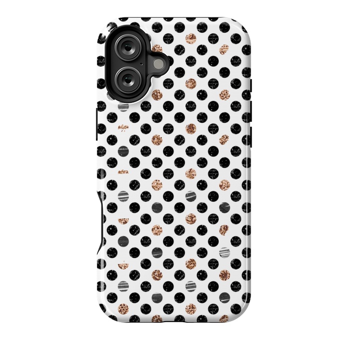 iPhone 16 Plus StrongFit Ink and gold glitter polka dots by Oana 