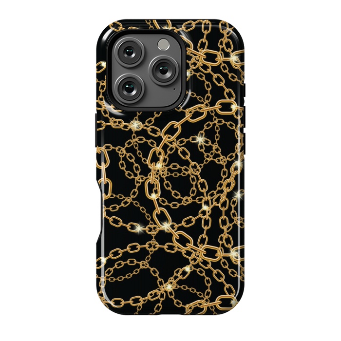 iPhone 16 Pro StrongFit GOLDEN BLACK CHAIN PATTERN by MALLIKA