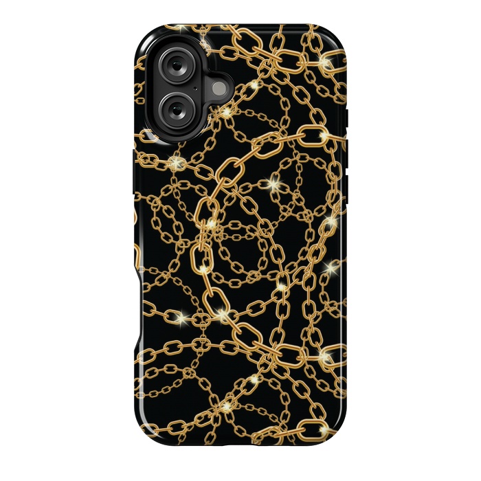 iPhone 16 Plus StrongFit GOLDEN BLACK CHAIN PATTERN by MALLIKA