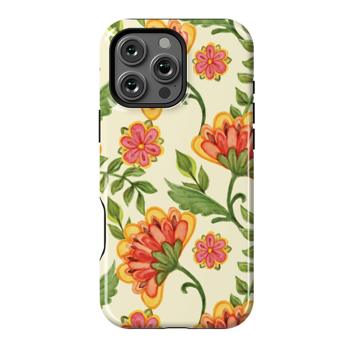 iPhone 16 Pro Max StrongFit red yellow green floral pattern by MALLIKA