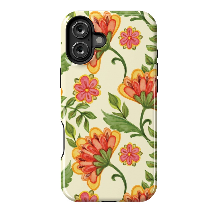 iPhone 16 Plus StrongFit red yellow green floral pattern by MALLIKA