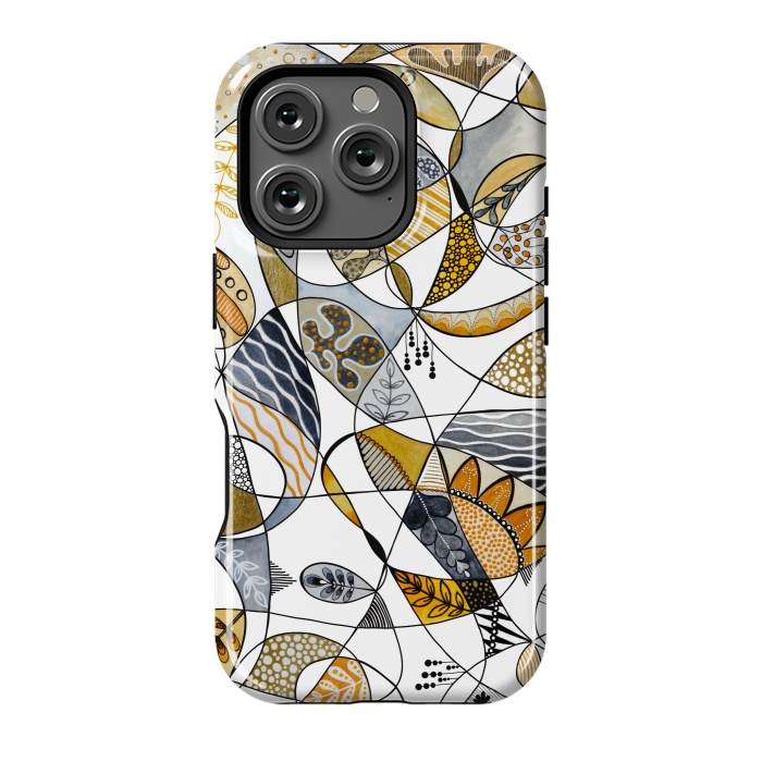 iPhone 16 Pro StrongFit Continuous Line Abstract Art in Grey and Yellow by Paula Ohreen