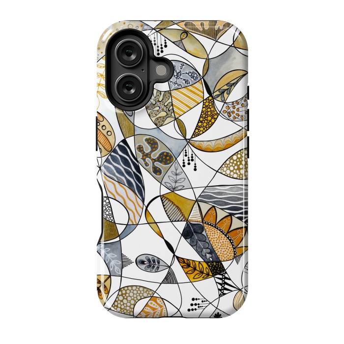 iPhone 16 StrongFit Continuous Line Abstract Art in Grey and Yellow by Paula Ohreen