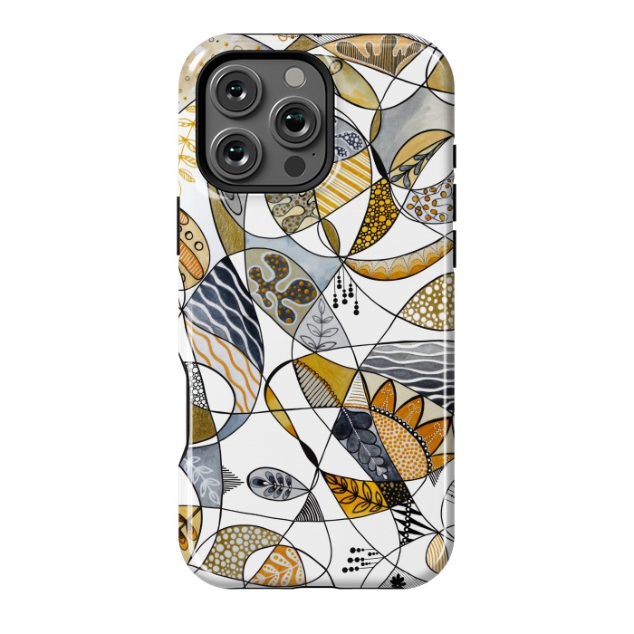 iPhone 16 Pro Max StrongFit Continuous Line Abstract Art in Grey and Yellow by Paula Ohreen