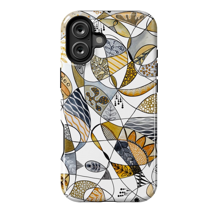 iPhone 16 Plus StrongFit Continuous Line Abstract Art in Grey and Yellow by Paula Ohreen