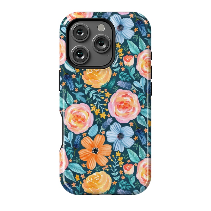 iPhone 16 Pro StrongFit Bold Blooms on Dark Teal by Tangerine-Tane