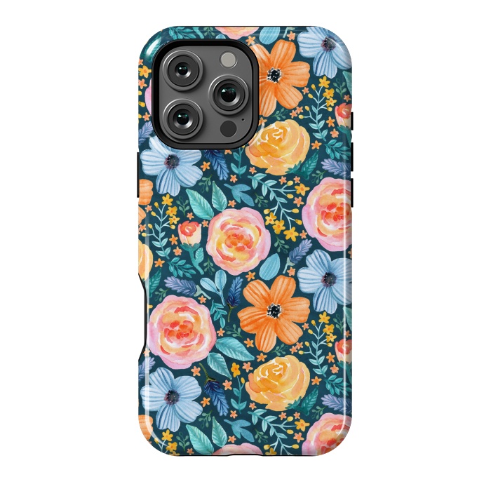 iPhone 16 Pro Max StrongFit Bold Blooms on Dark Teal by Tangerine-Tane