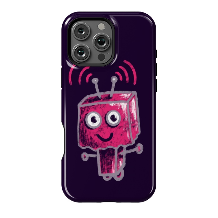 iPhone 16 Pro Max StrongFit Cute Pink Robot With Paper Bag Head Kids by Boriana Giormova