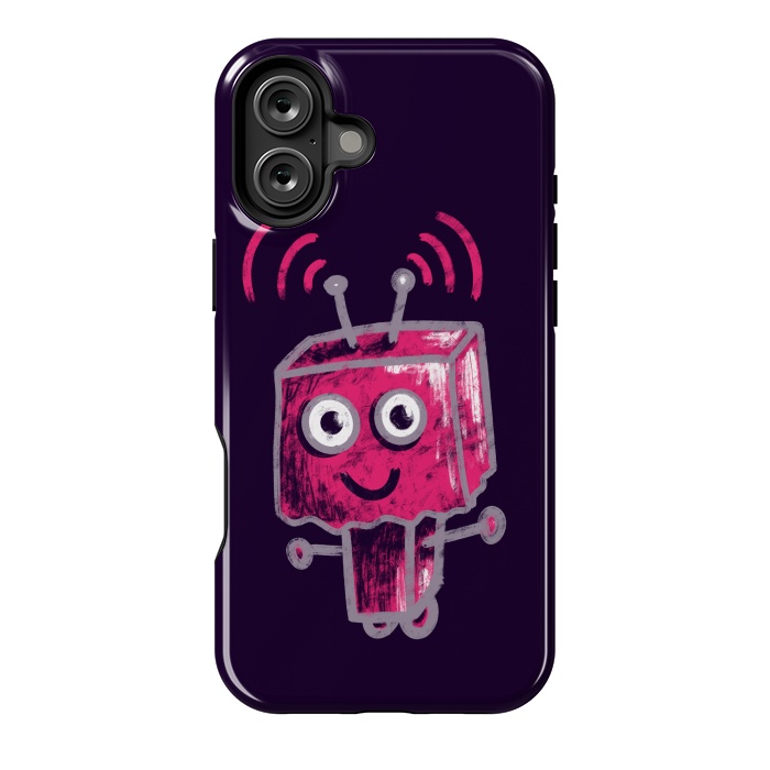 iPhone 16 Plus StrongFit Cute Pink Robot With Paper Bag Head Kids by Boriana Giormova