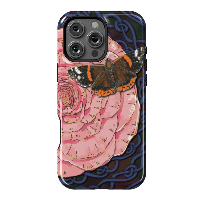 iPhone 16 Pro Max StrongFit Pink Rose and Butterfly by Lotti Brown