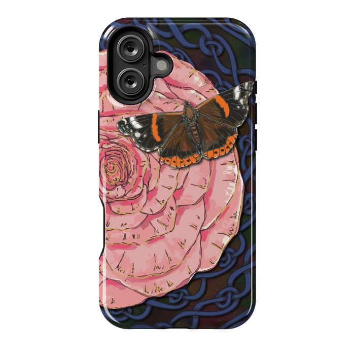 iPhone 16 Plus StrongFit Pink Rose and Butterfly by Lotti Brown