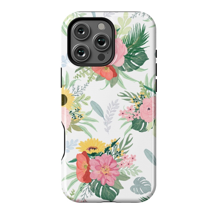 iPhone 16 Pro Max StrongFit Girly Watercolor Poppy & Sunflowers Floral Design by InovArts