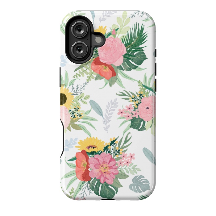 iPhone 16 Plus StrongFit Girly Watercolor Poppy & Sunflowers Floral Design by InovArts