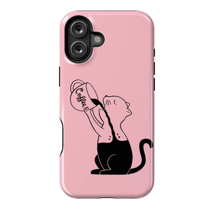 iPhone 16 Plus StrongFit Cat full coffee Pink by Coffee Man