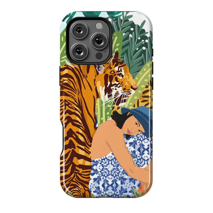 iPhone 16 Pro Max StrongFit Awaken The Tiger Within Illustration, Wildlife Nature Wall Decor, Jungle Human Nature Connection by Uma Prabhakar Gokhale