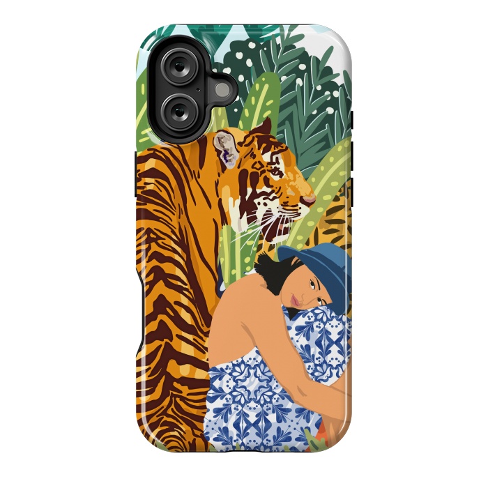 iPhone 16 Plus StrongFit Awaken The Tiger Within Illustration, Wildlife Nature Wall Decor, Jungle Human Nature Connection by Uma Prabhakar Gokhale